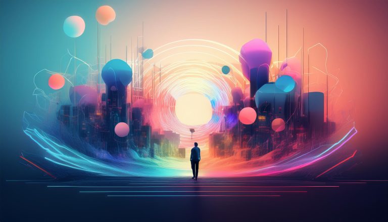 More creative? Or a data driven approach. Man walking through an AI world. Discover the journey.