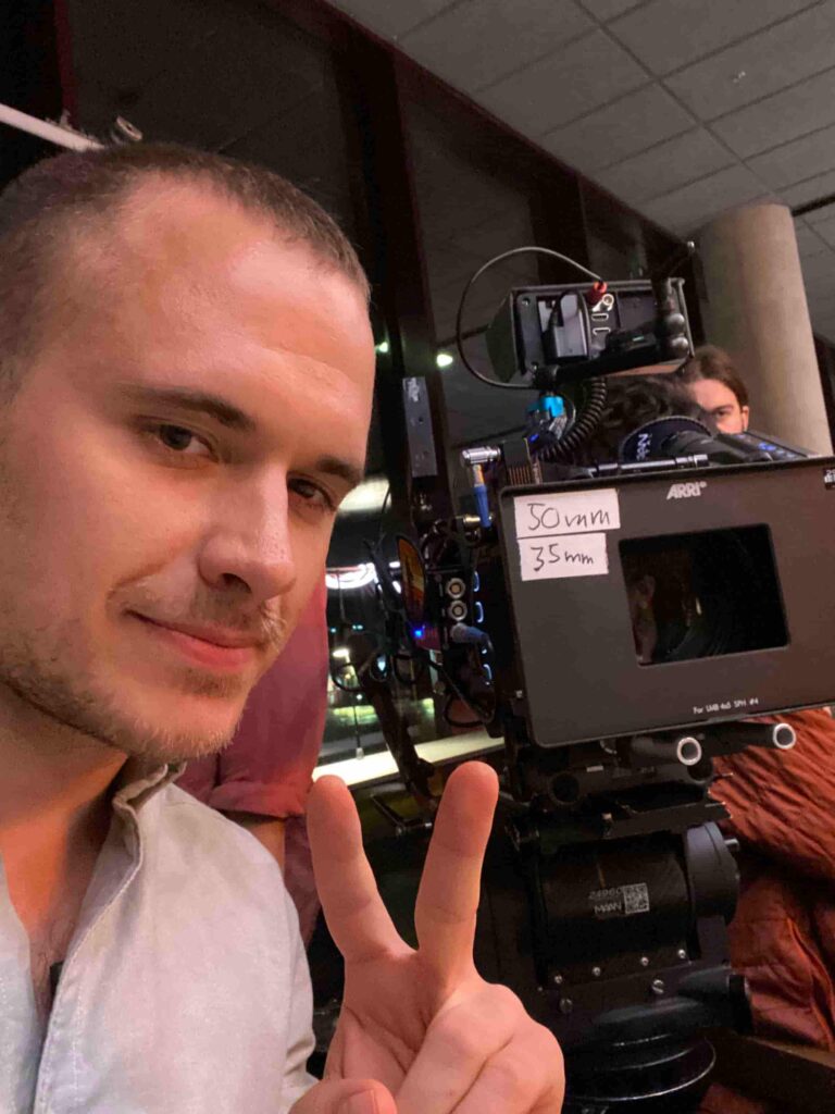 Actor sitting in front of the camera