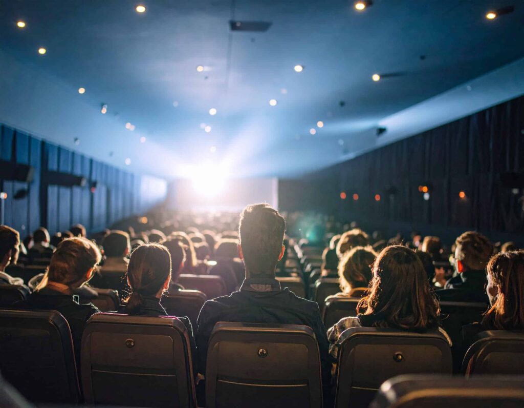 audience sitting inside the cinema looking at an independent film
