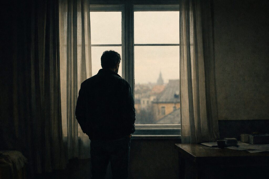 A filmmaker sitting alone, reflecting on creative resistance and the work they avoid.